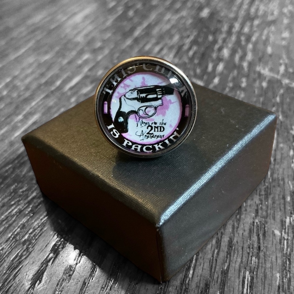 🇺🇸”This Chick Is Packin’” 2nd Amendment Adjustable Silver Ring!